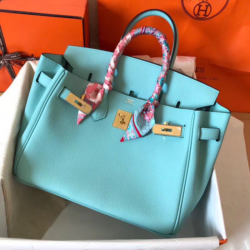 Hermes Birkin 30 Handmade Bag In Blue Atoll Clemence Leather - Image 8