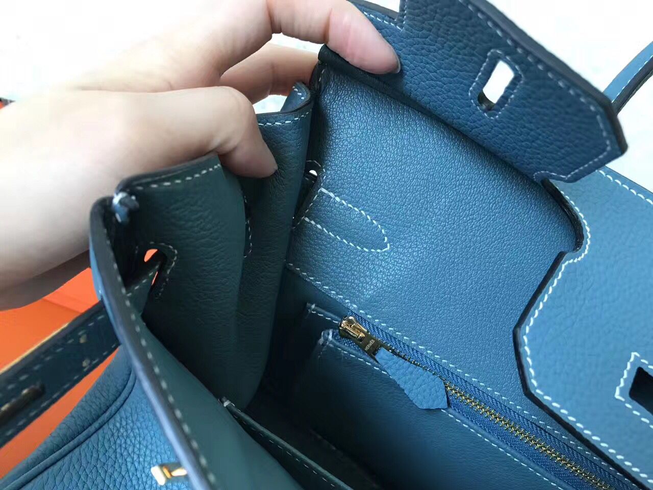 Hermes Birkin 30 Handmade Bag In Blue Jean Clemence Leather - Image 6
