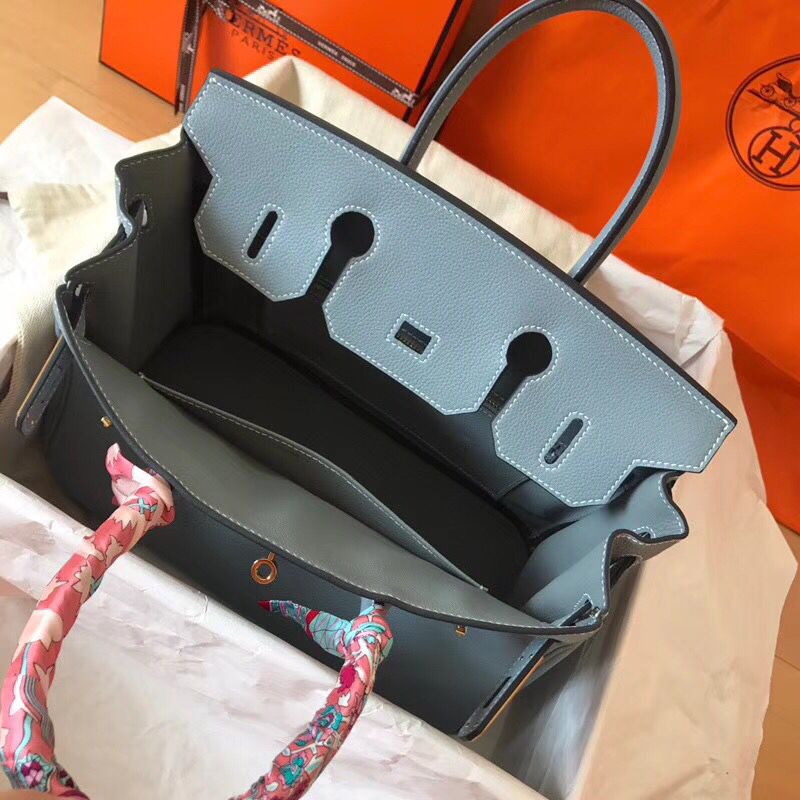 Hermes Birkin 30 Handmade Bag In Blue Lin Clemence Leather - Image 7