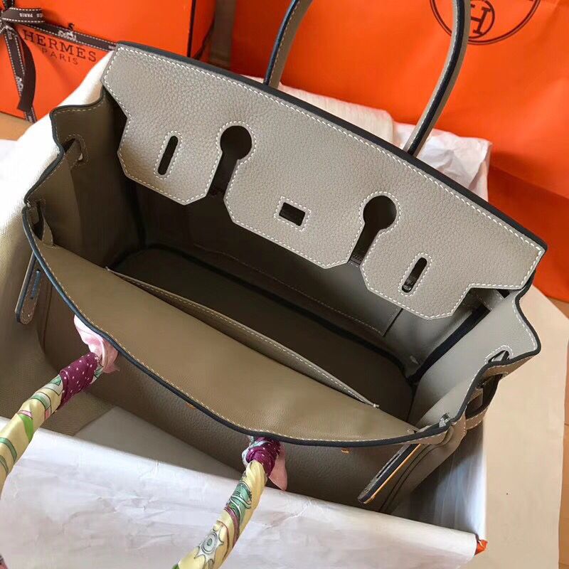 Hermes Birkin 30 Handmade Bag In Grey Clemence Leather - Image 4