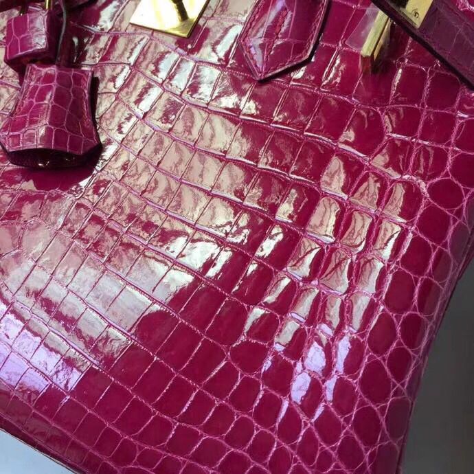 Hermes Birkin 30 Bag In Rose Red Crocodile Niloticus Shiny Skin - Image 6