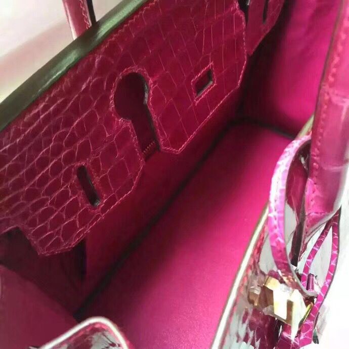 Hermes Birkin 30 Bag In Rose Red Crocodile Niloticus Shiny Skin - Image 8