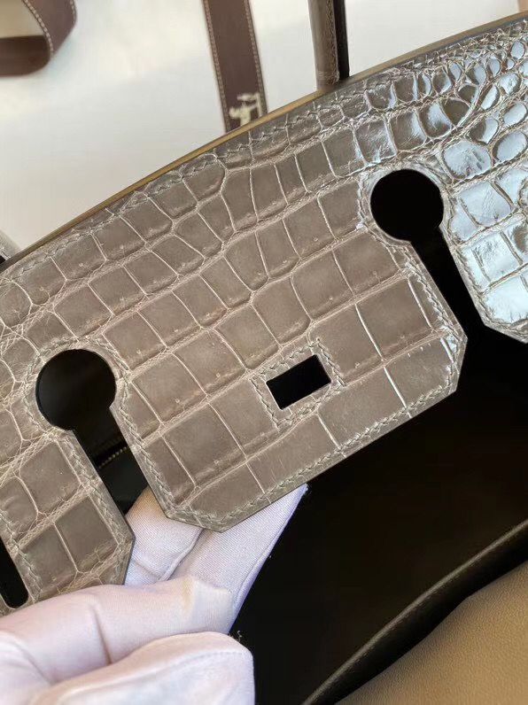 Hermes Birkin 30 Handmade Bag In Taupe Crocodile Niloticus Shiny - Image 9