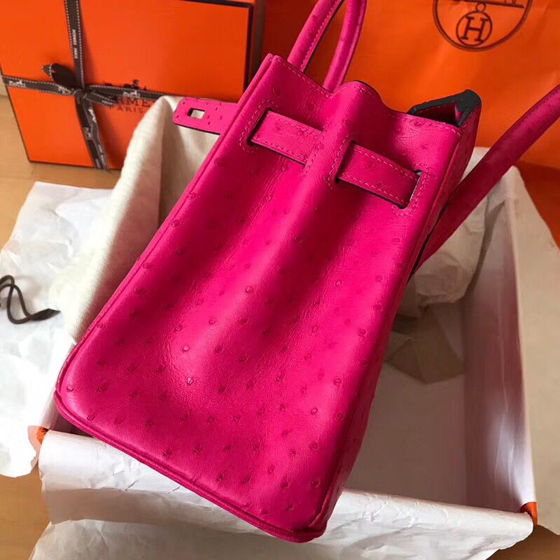 Hermes Birkin 30 Handmade Bag In Rose Red Ostrich Skin - Image 9