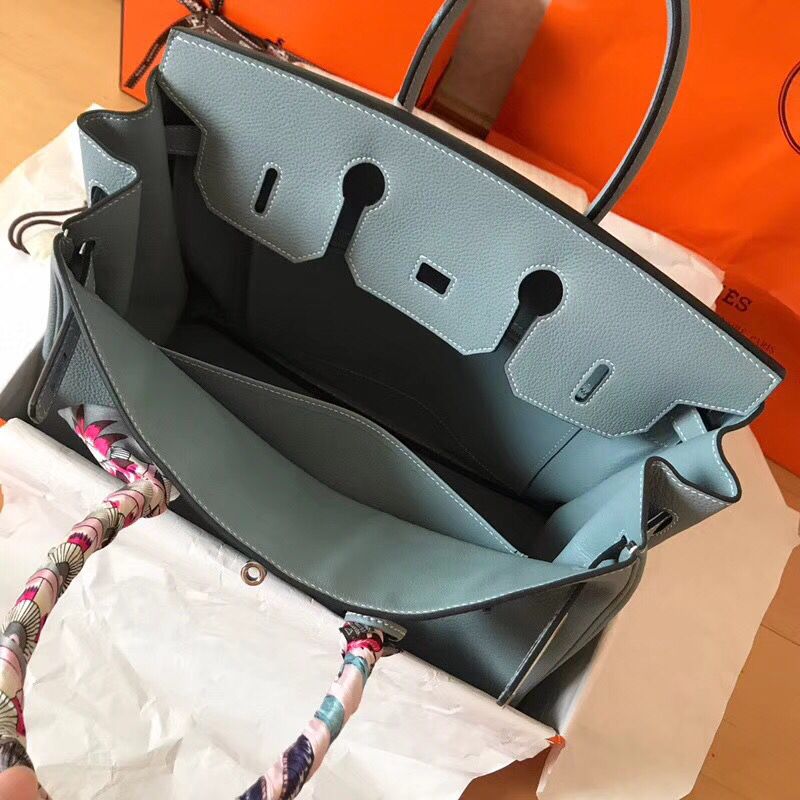 Hermes Birkin 35 Handmade Bag In Blue Lin Clemence Leather - Image 6