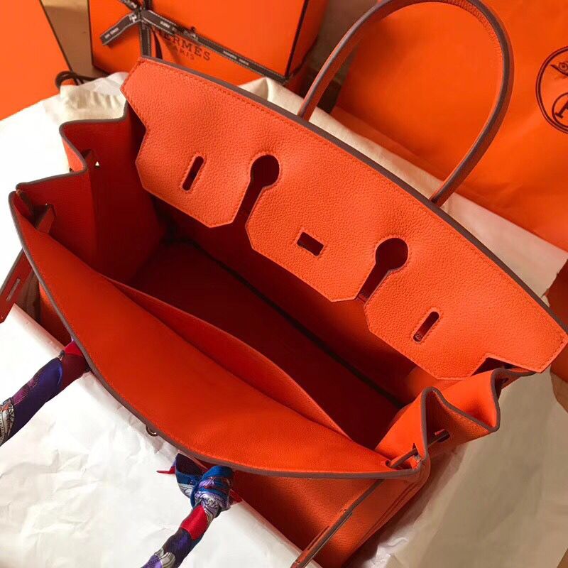 Hermes Birkin 35 Handmade Bag In Orange Clemence Leather - Image 5