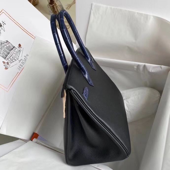 Hermes Touch Birkin 30 Bag In Noir Shiny Niloticus Crocodile Skin - Image 7