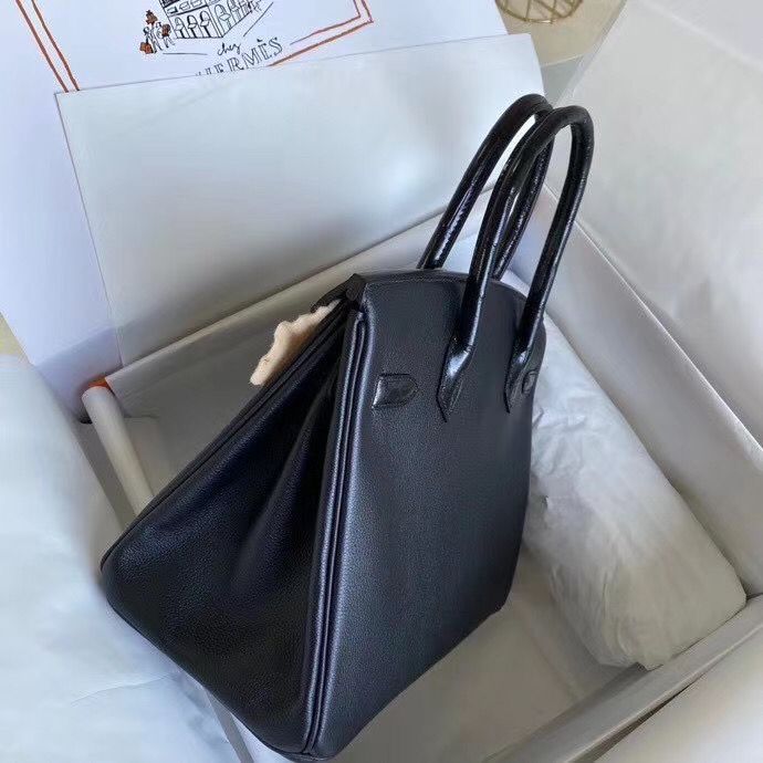 Hermes Touch Birkin 30 Bag In Black Shiny Niloticus Crocodile Skin - Image 6