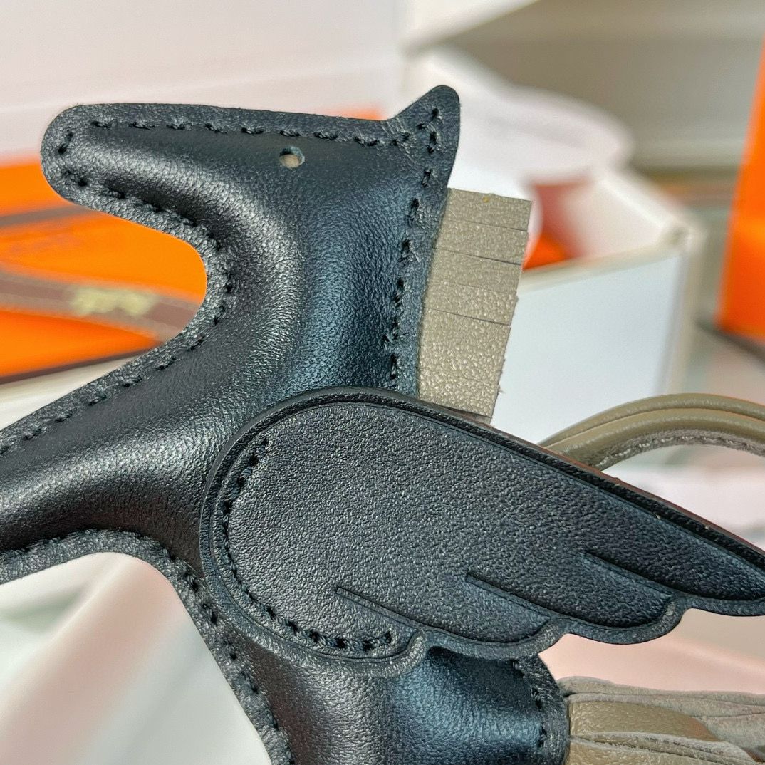 Hermes Rodeo Pegase PM Bag Charm in Black and Etoupe Lambskin - Image 4