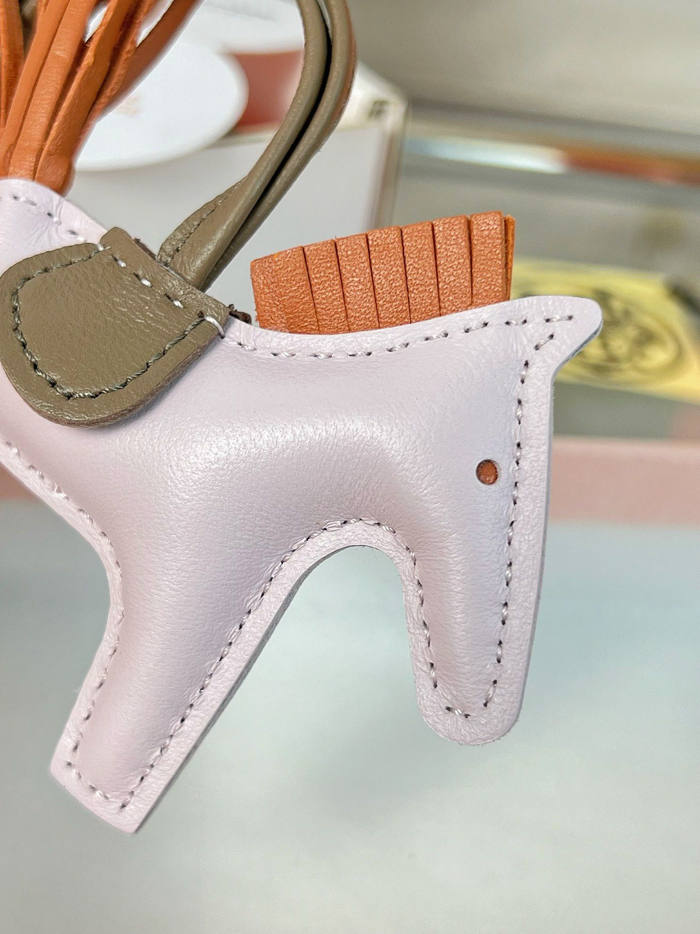 Hermes Rodeo PM Bag Charm in Mauve Pale /Gold/Taupe Lambskin - Image 3