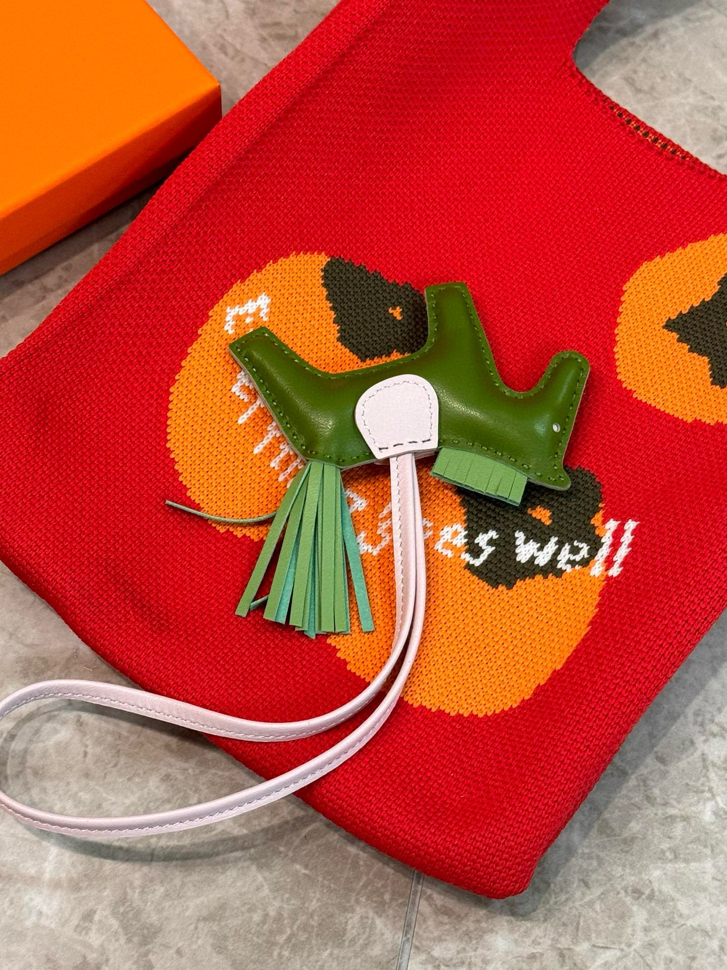 Hermes Rodeo PM Bag Charm in Green/Vert Criquet /Mauve Pale Lambskin - Image 6