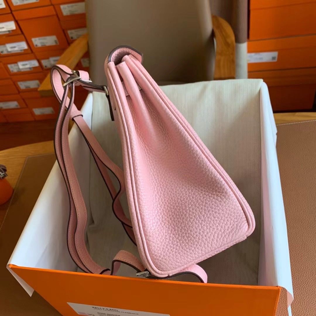 Hermes Kelly Ado Backpack in Rose Sakura Clemence Leather - Image 10