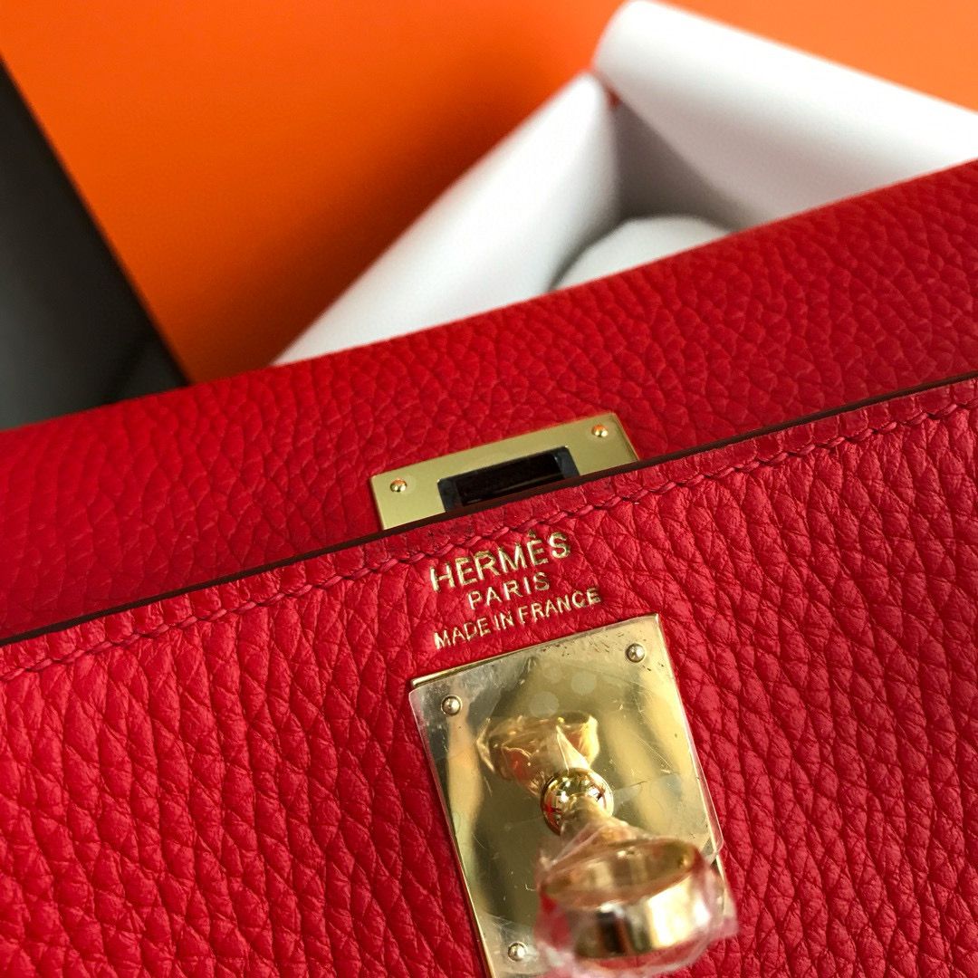 Hermes Kelly Ado Backpack in Red Clemence Leather - Image 5