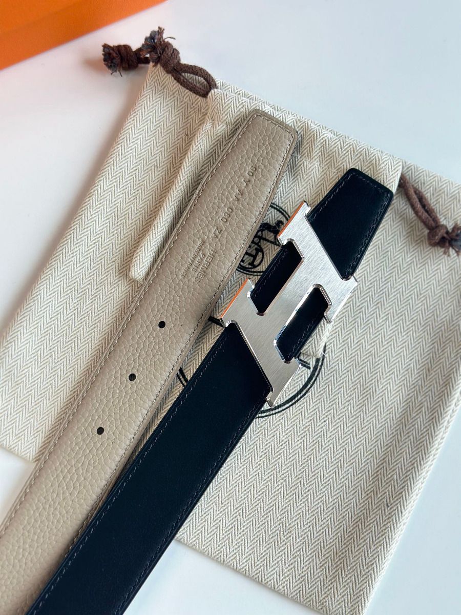 Hermes H Speed Reversible Belt 32MM in Grey Clemence Leather - Image 5