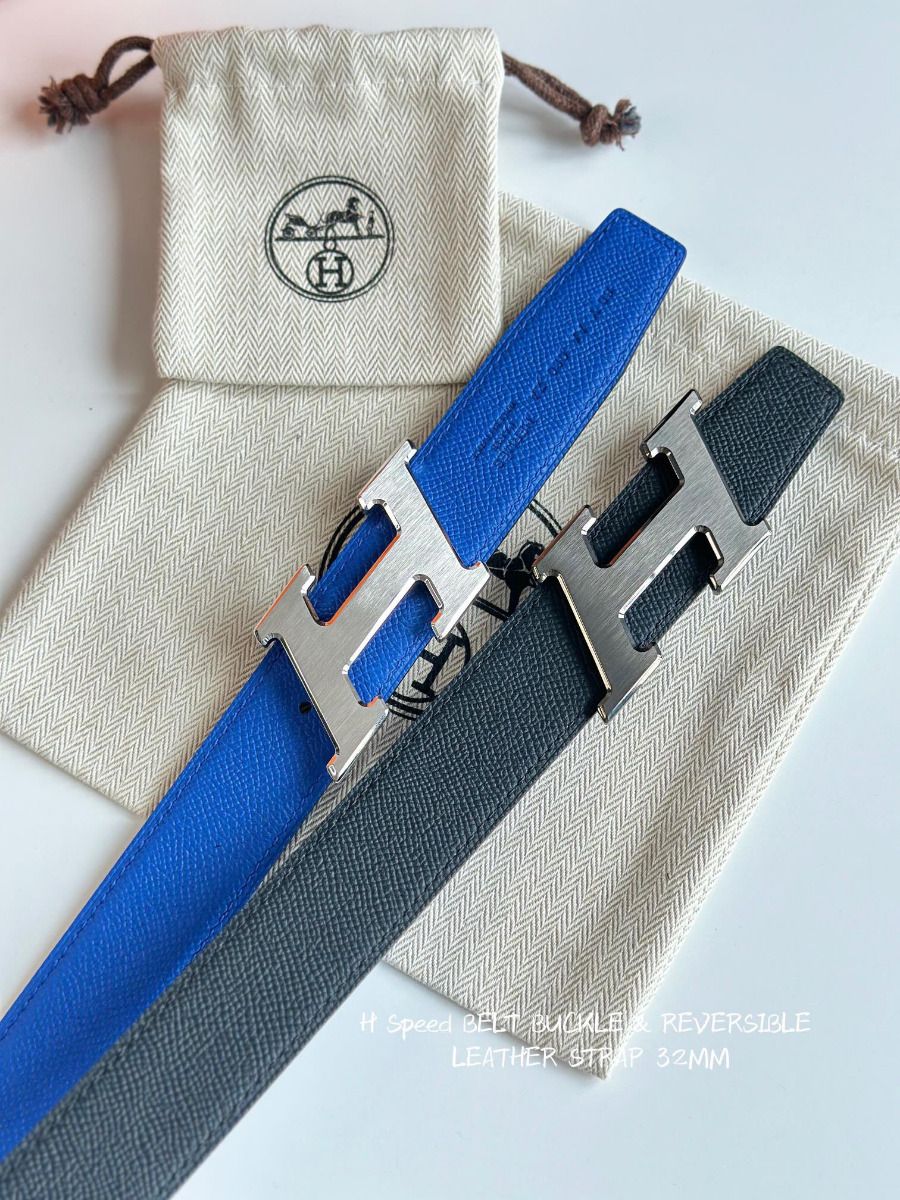 Hermes H Speed Reversible Belt 32MM in Blue and Green Epsom Calfskin - Image 3
