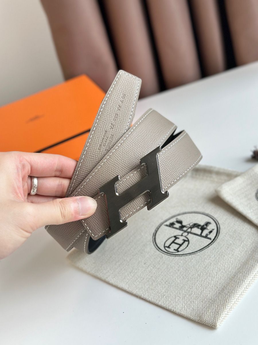 Hermes H Speed Reversible Belt 32MM in Grey Epsom Calfskin - Image 5