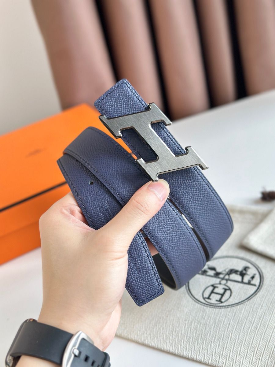 Hermes H Speed Reversible Belt 32MM in Blue Saphir Epsom Calfskin - Image 3