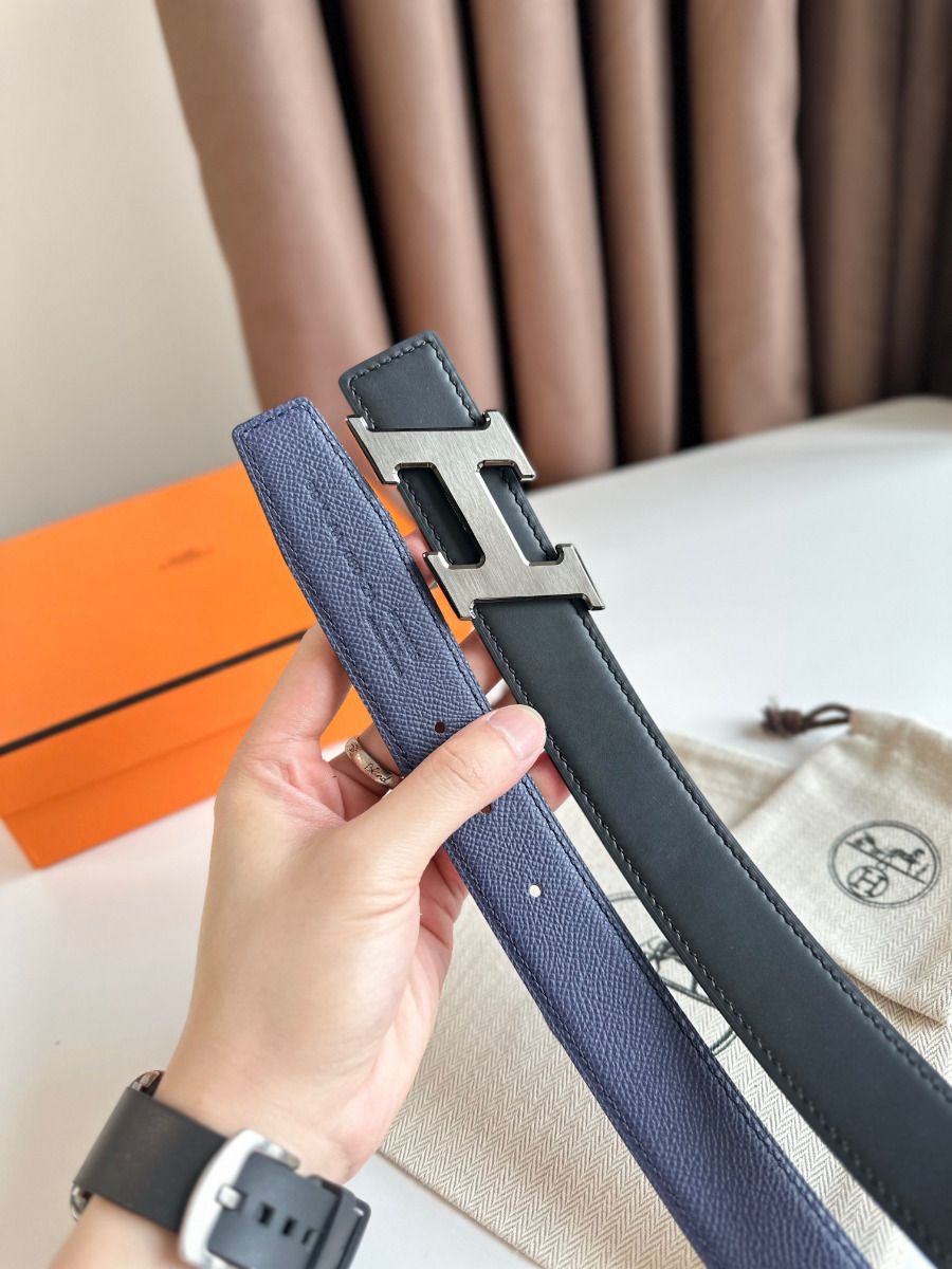 Hermes H Speed Reversible Belt 32MM in Blue Saphir Epsom Calfskin - Image 5