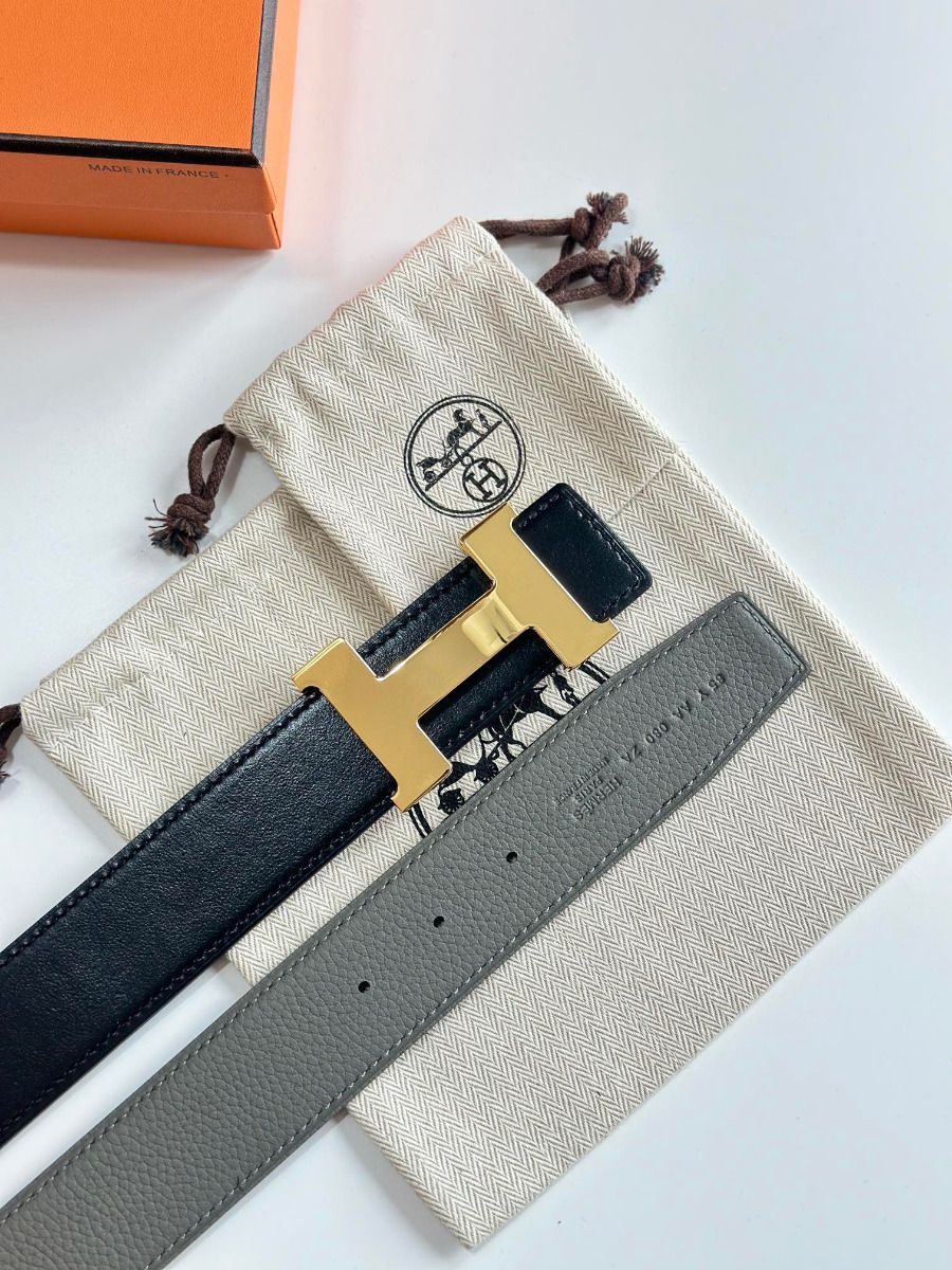 Hermes Constance Reversible Belt 38MM in Grey Clemence Leather - Image 6