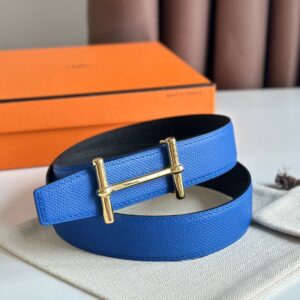 Hermes H d'Ancre Reversible Belt 32MM in Blue and Black Epsom Calfskin