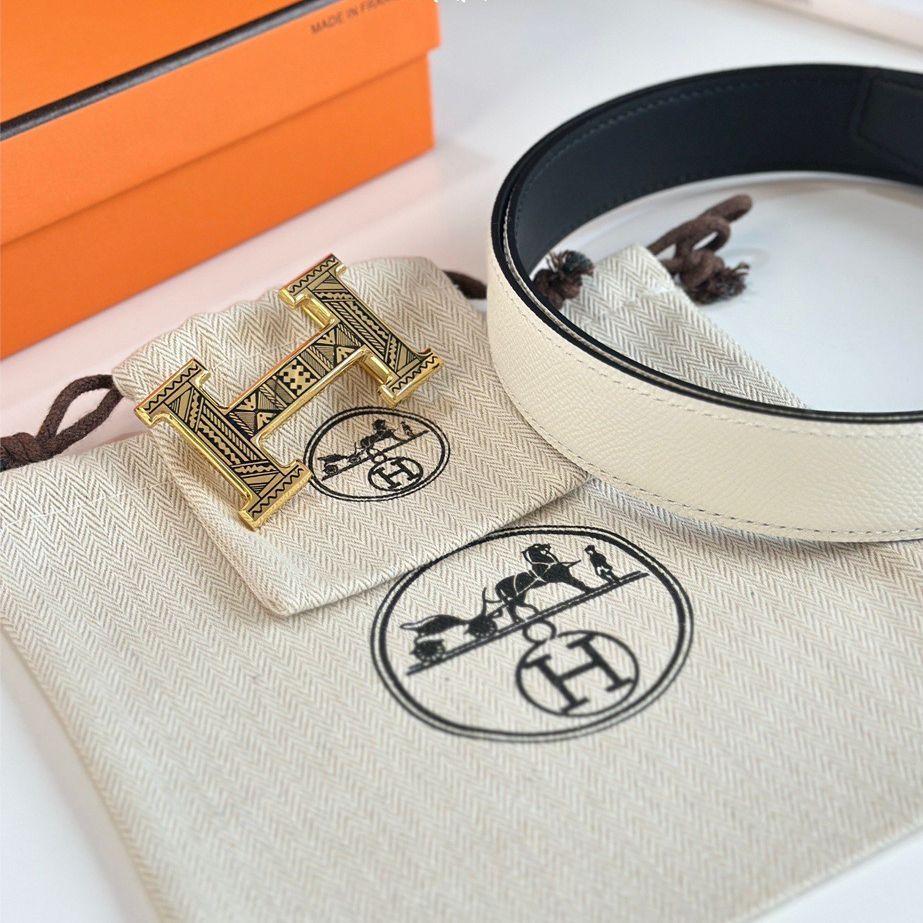 Hermes H Touareg Reversible Belt 32MM in White Epsom Leather - Image 4