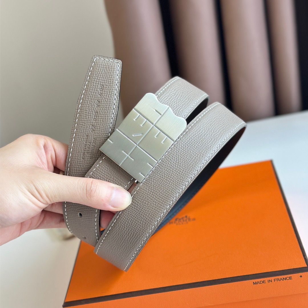 Hermes Typo Reversible Belt 32MM in Grey Epsom Calfskin - Image 4
