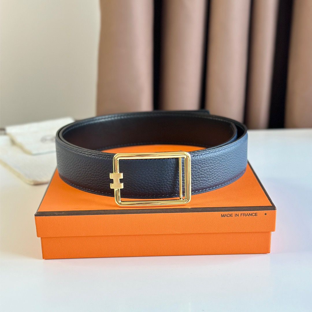 Hermes Tube H Reversible Belt 38MM in Blue Clemence Leather - Image 3