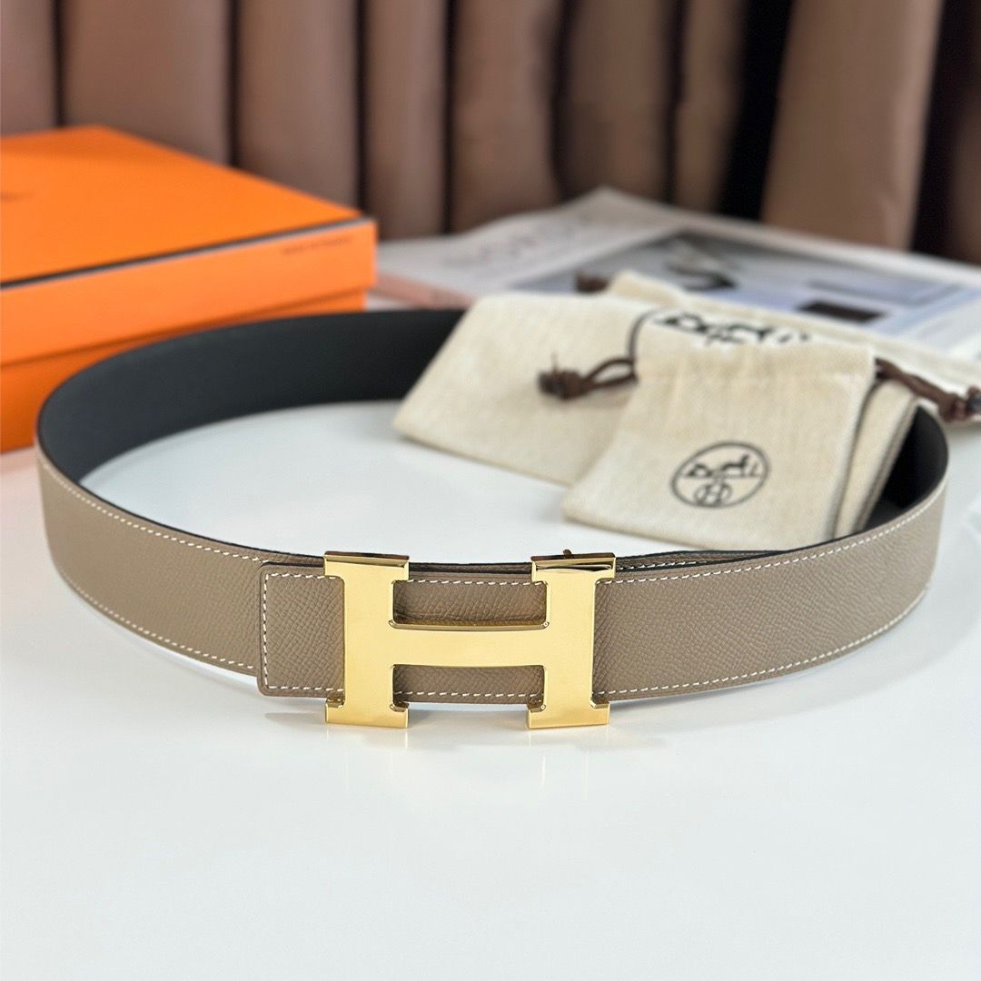 Hermes H Reversible Belt 38MM in Grey and Black Epsom Leather - Image 3