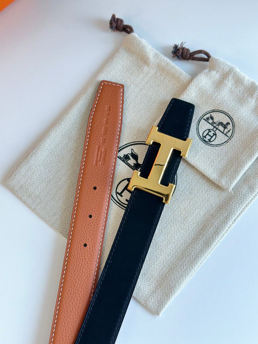 Hermes H Reversible Belt 32MM in Grey Clemence Leather - Image 5