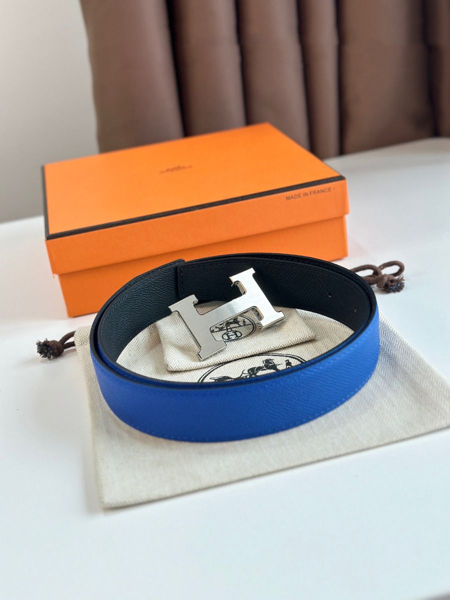Hermes H Reversible Belt 32MM in Blue and Black Epsom Leather - Image 3