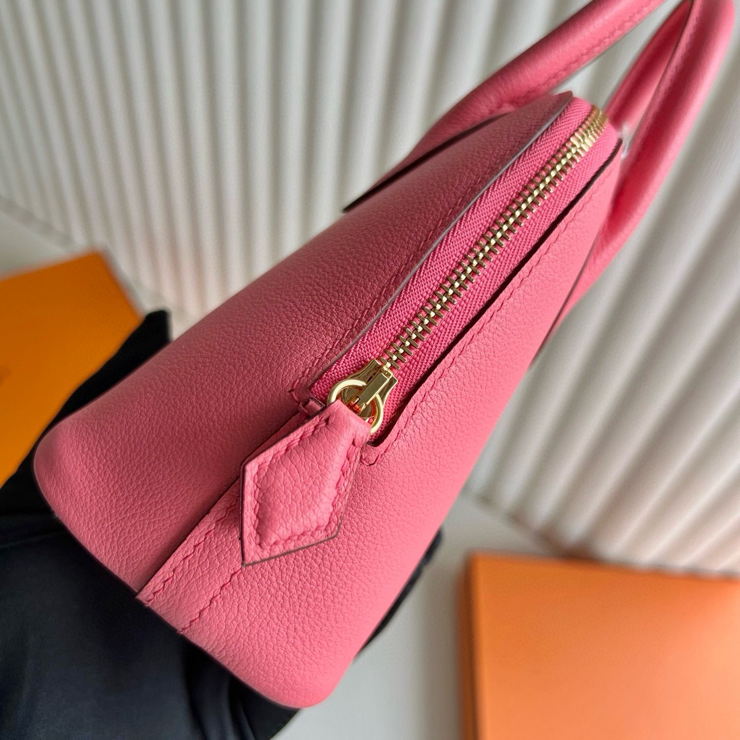 Hermes Bolide 1923 Mini Handmade Bag in Rose Azalee Chevre Mysore Goatskin - Image 5