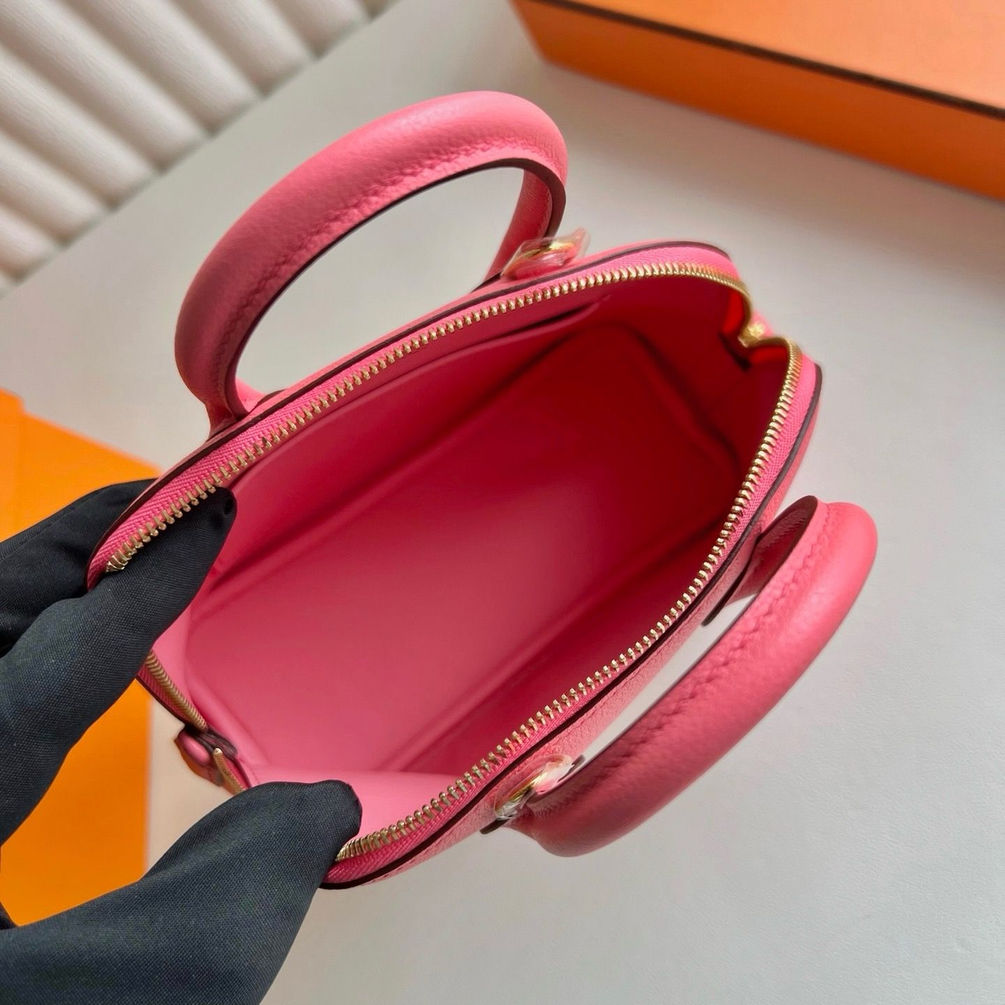 Hermes Bolide 1923 Mini Handmade Bag in Rose Azalee Evercolor Calfskin - Image 7