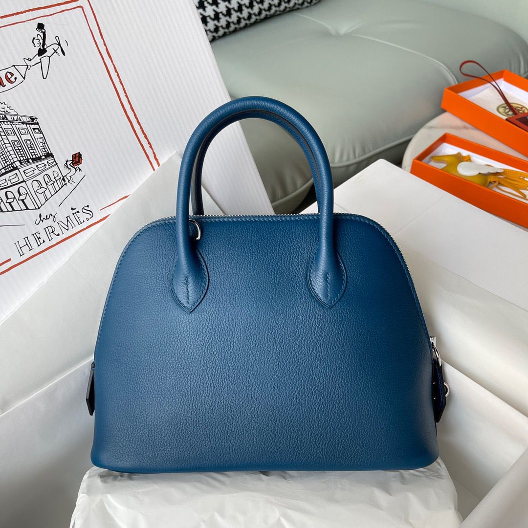 Hermes Bolide 1923 25 Handmade Bag In Deep Blue Evercolor Calfskin - Image 3