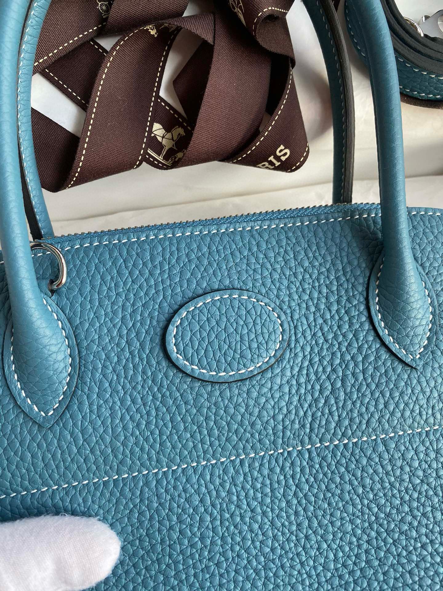 Hermes Bolide 1923 27 Handmade Bag in Blue Jean Clemence Calfskin - Image 4