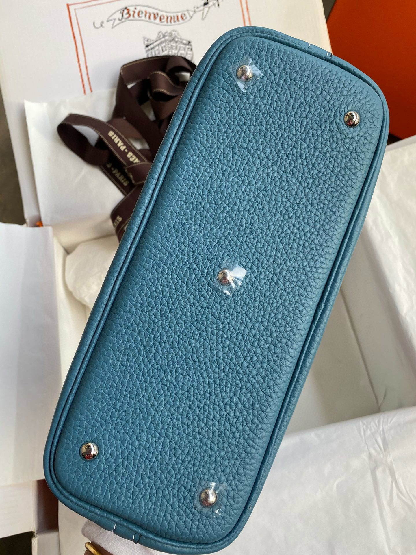 Hermes Bolide 1923 27 Handmade Bag in Blue Jean Clemence Calfskin - Image 8