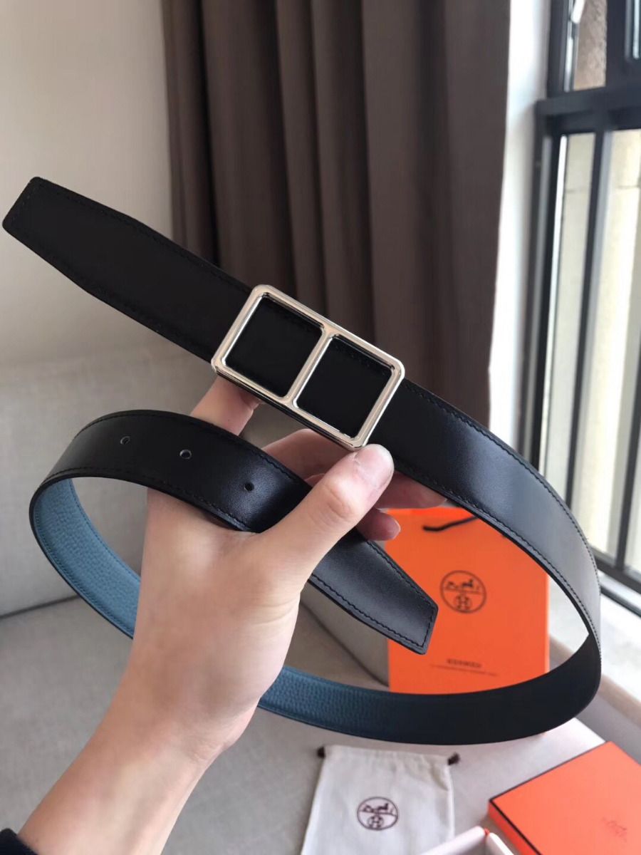 Hermes Officier Reversible 38mm Belt In Blue Clemence Leather - Image 8