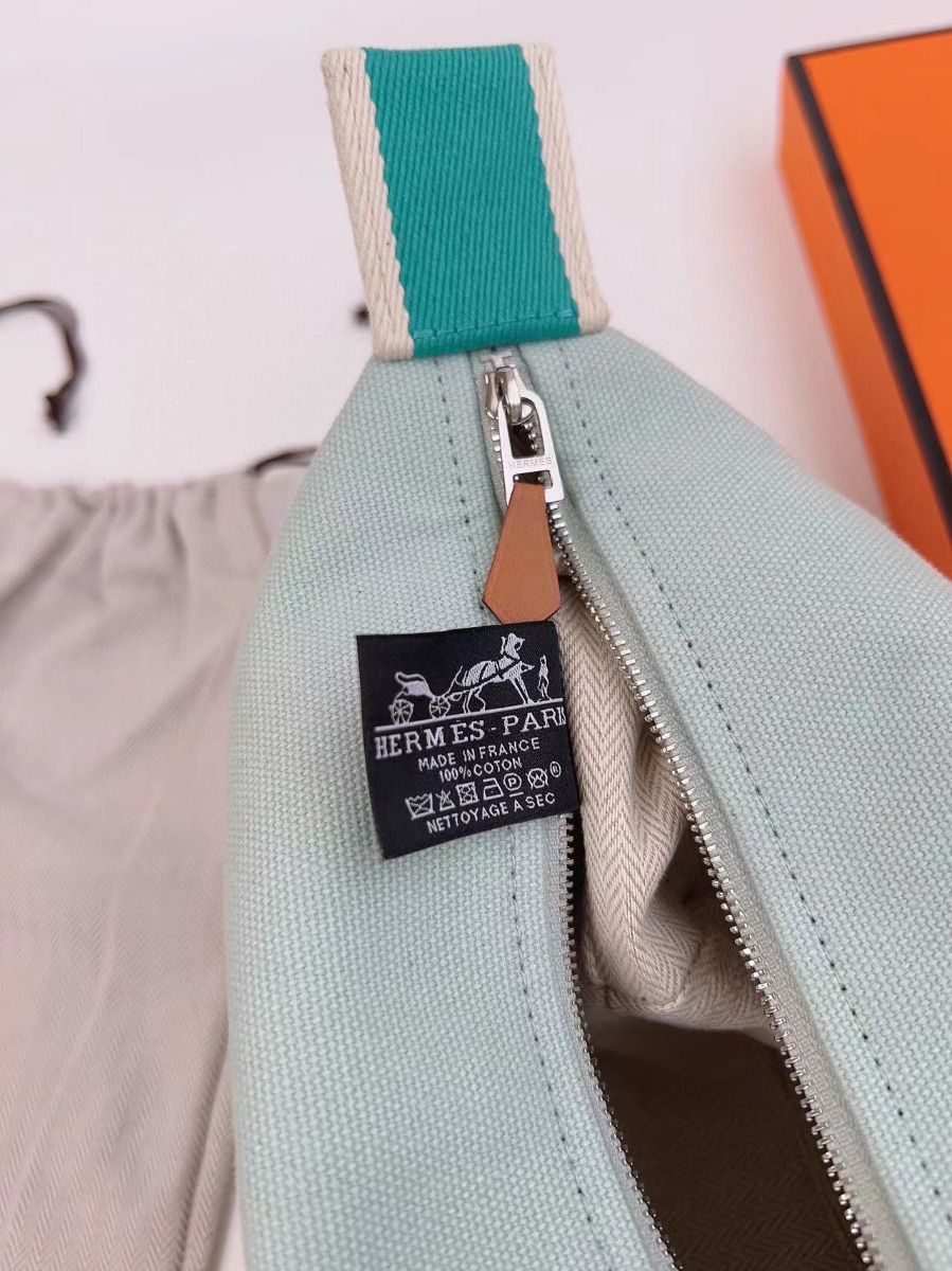 Hermes Bride-a-Brac Large Case in Light Green Canvas - Image 9