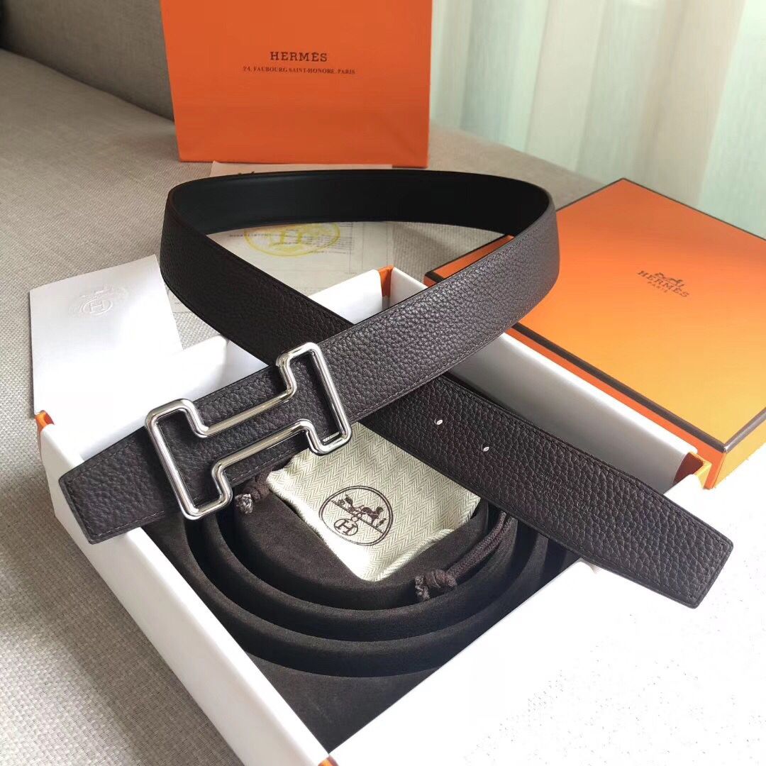 Hermes Tonight 38MM Reversible Belt In Cafe Clemence Leather - Image 5