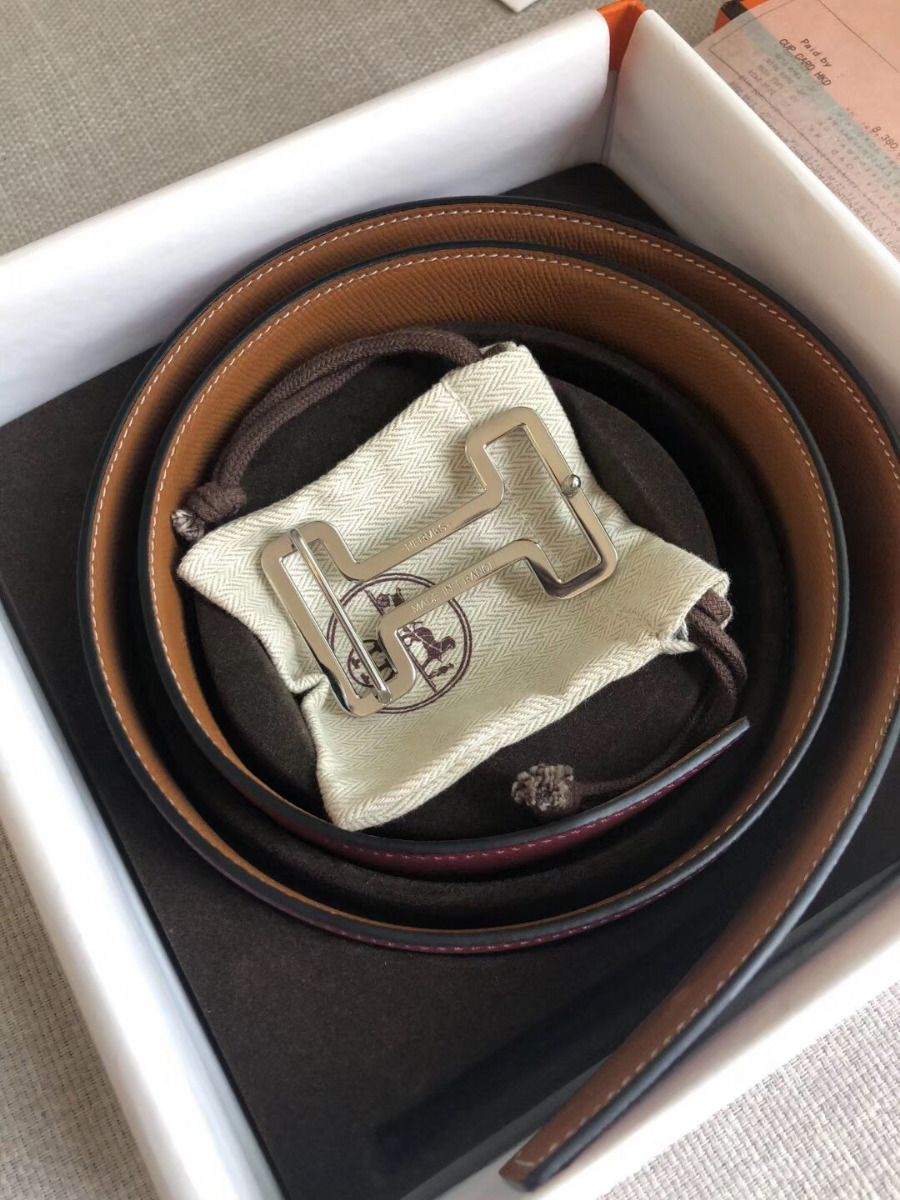 Hermes Tonight 38MM Reversible Belt In Ruby/Gold Epsom Leather - Image 5