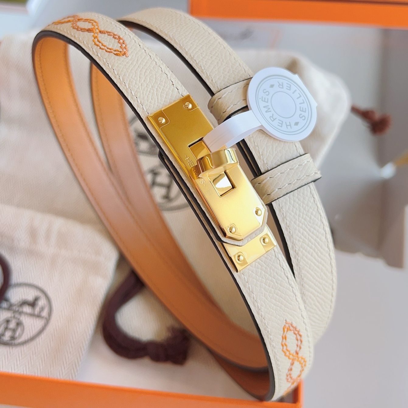 Hermes Kelly 18 H Filet Belt in Nata Epsom Leather