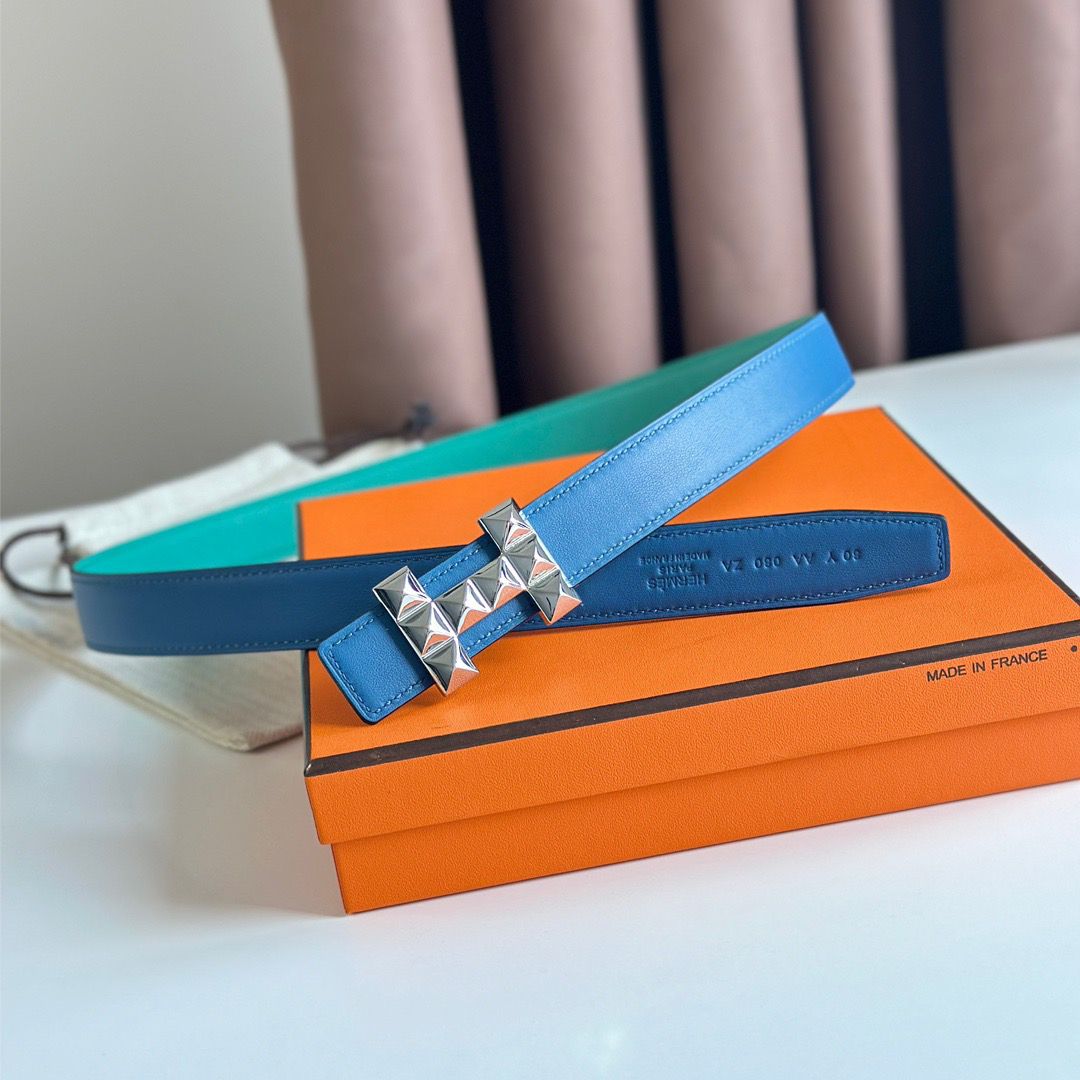 Hermes H Medor Reversible Belt 24MM in Green Epsom Leather - Image 5