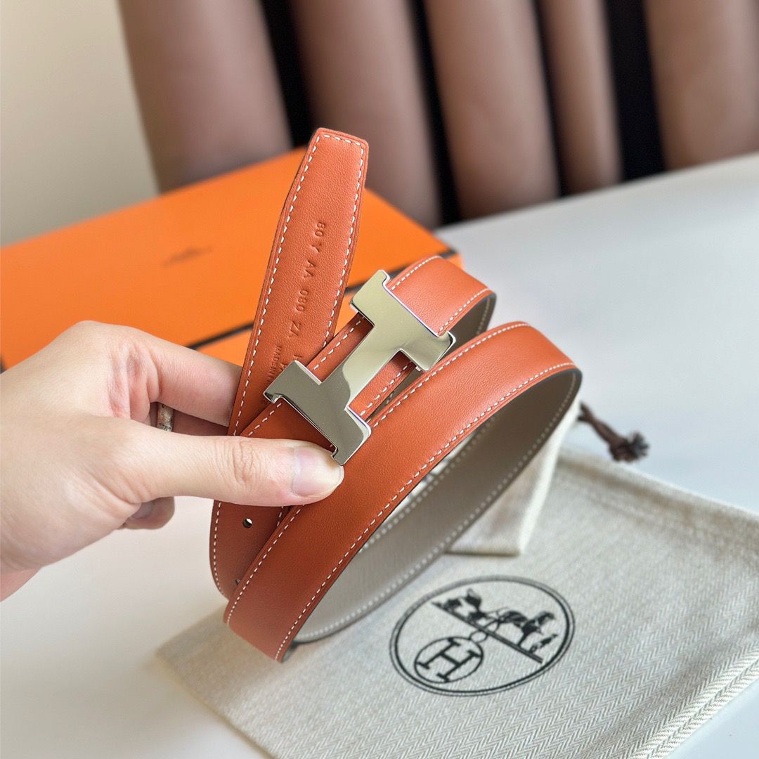 Hermes Mini Constance 24mm Belt in Taupe Epsom Leather and Tan Swift Leather - Image 4