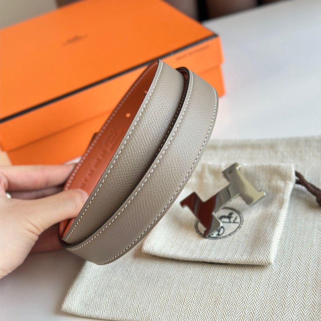 Hermes Mini Constance 24mm Belt in Taupe Epsom Leather and Tan Swift Leather - Image 8
