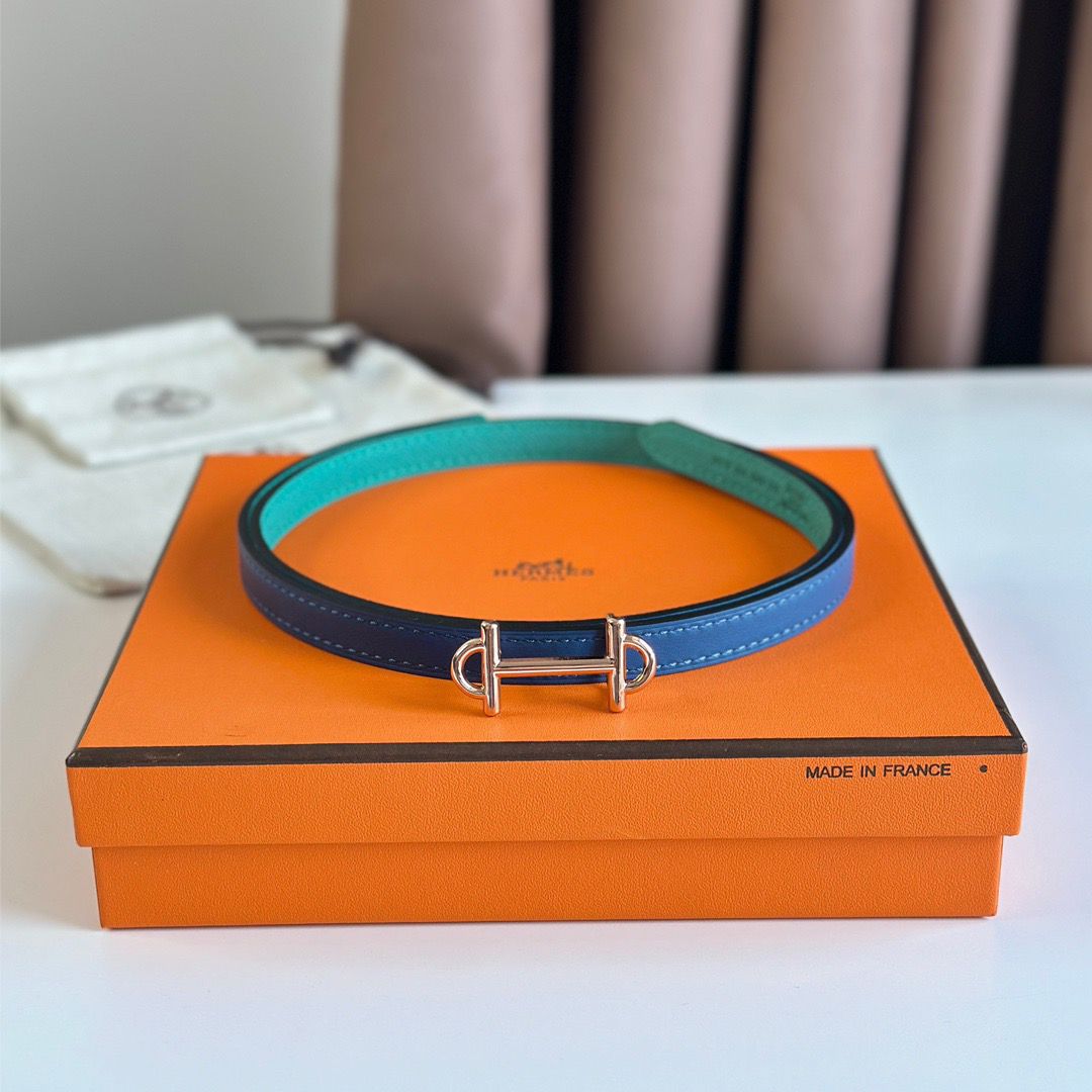 Hermes Gamma 13mm Belt in Green Epsom Leather and Blue Swift Leather - Image 3