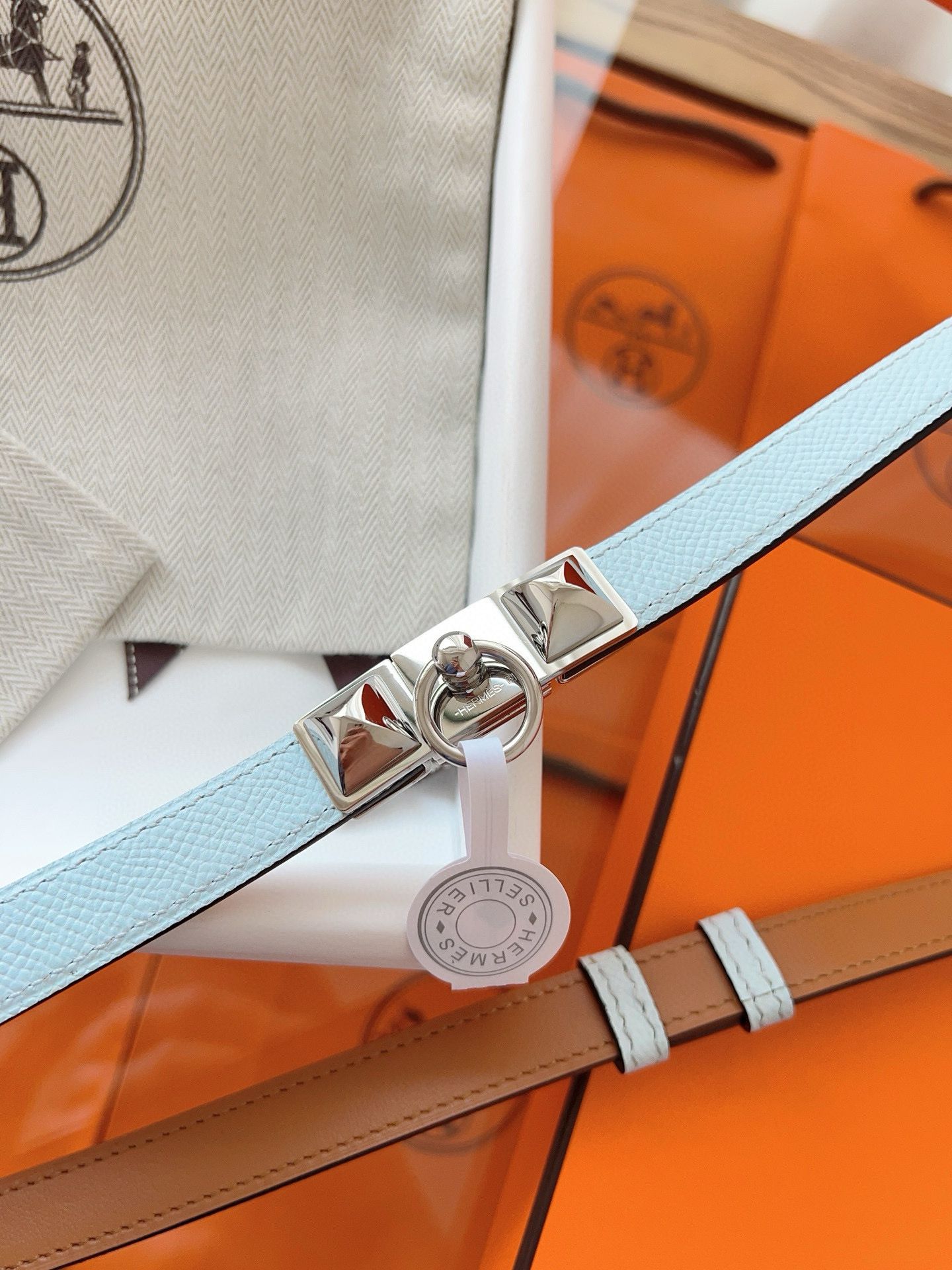 Hermes Rivale 18 Belt in Blue Brume Epsom Calfskin - Image 5