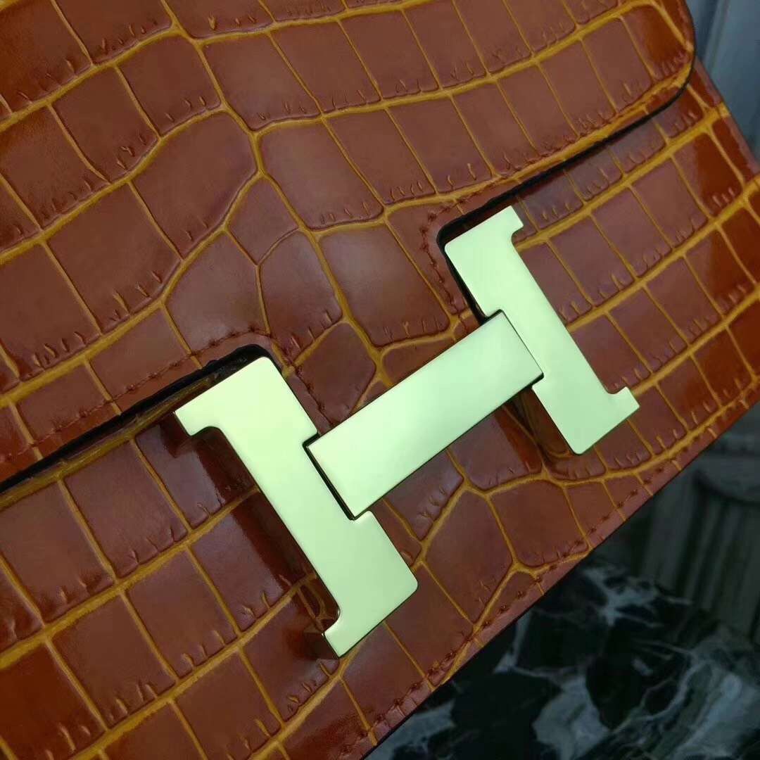 Hermes Orange Constance MM 24cm Crocodile Bag - Image 5