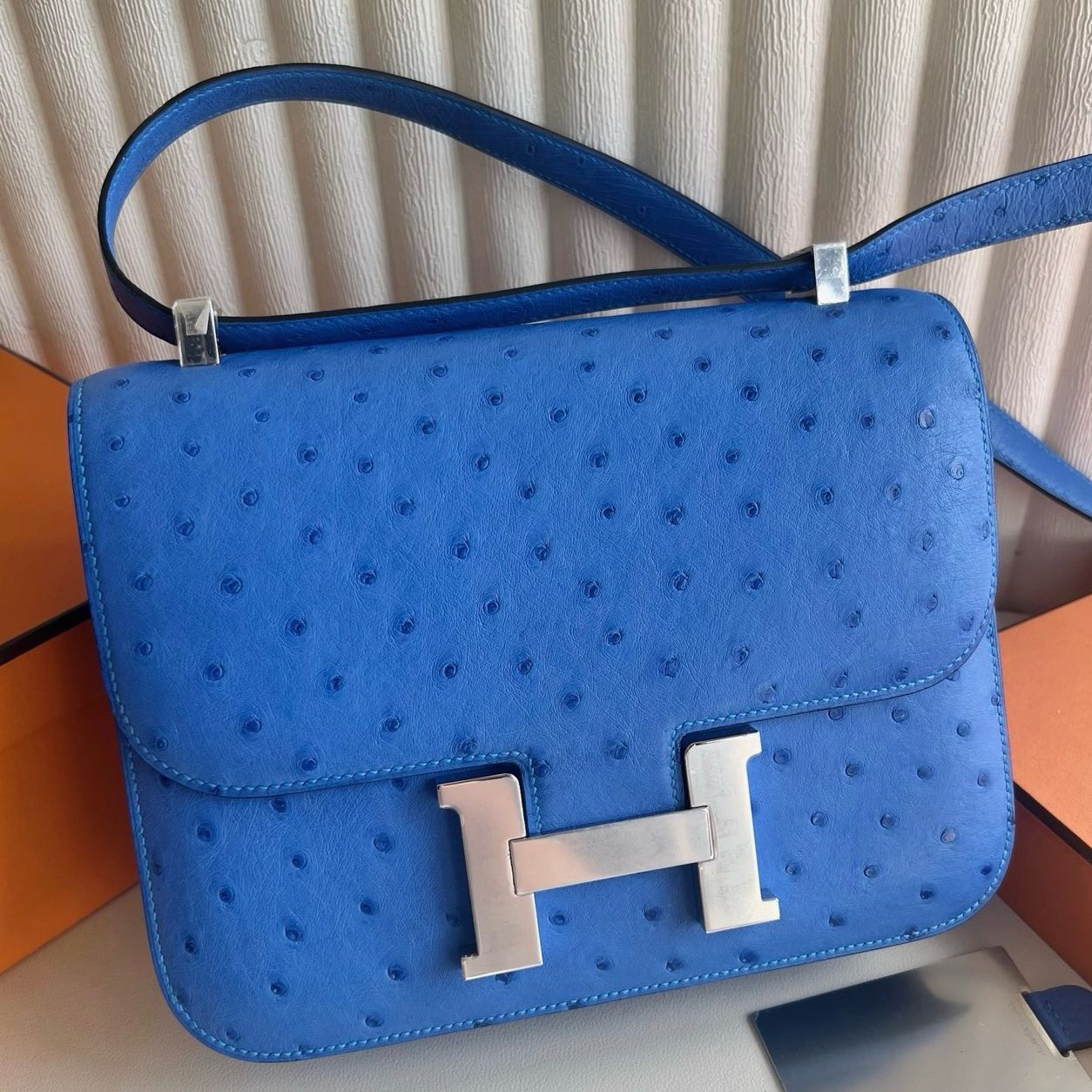 Hermes Constance 1-24 Mirror Bag in Bleuet Ostrich Leather