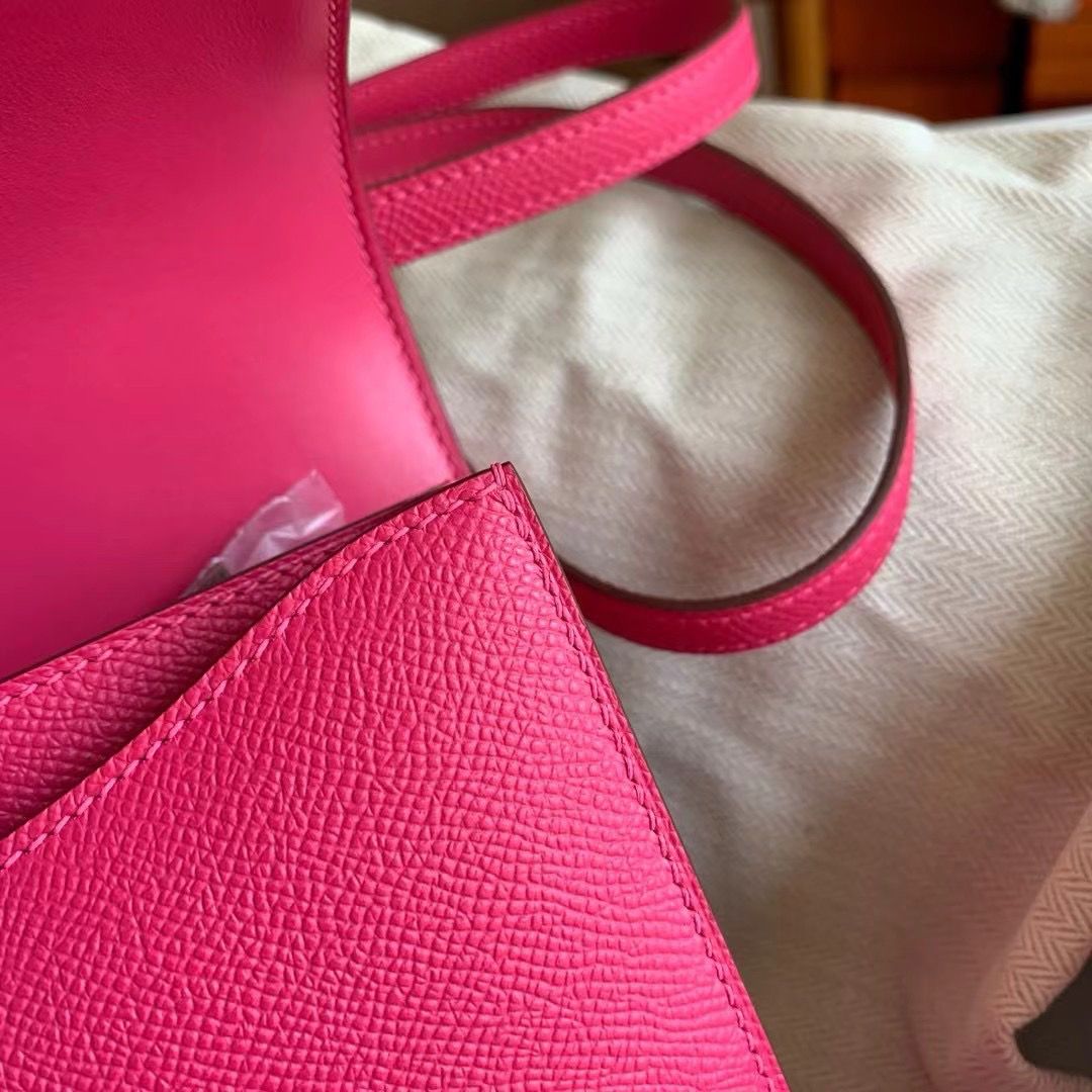 Hermes Constance Enamel 18 Handmade Bag In Rose Mexico Epsom Calfskin - Image 9