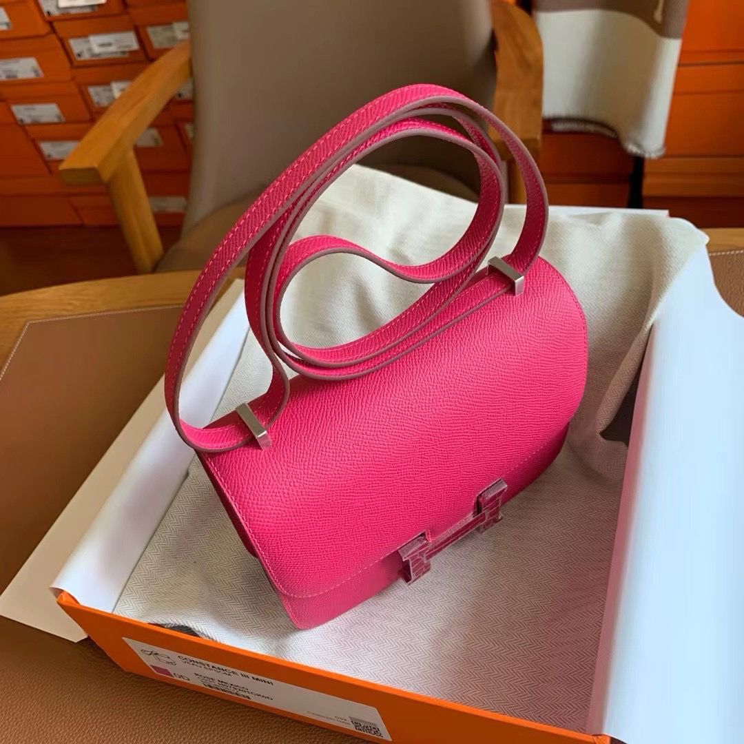 Hermes Constance Enamel 18 Handmade Bag In Rose Mexico Epsom Calfskin - Image 10