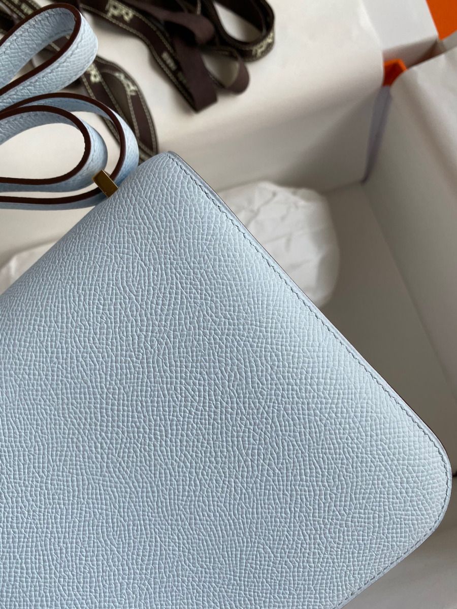 Hermes Constance 18 Handmade Bag In Blue Brume Epsom Calfskin - Image 6
